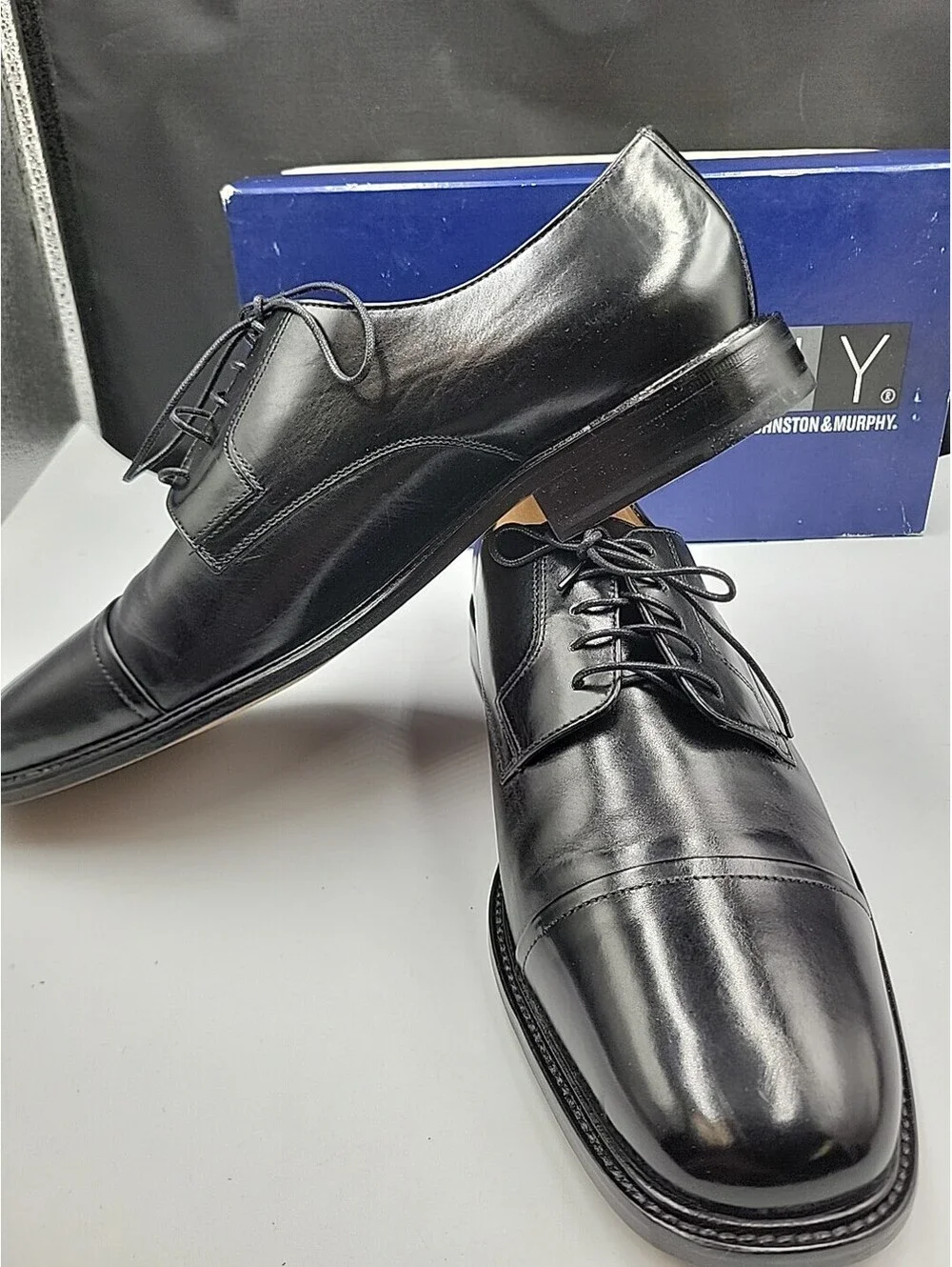 Johnston & Murphy Melton Cap Toe Oxford Black Dress Shoes 11